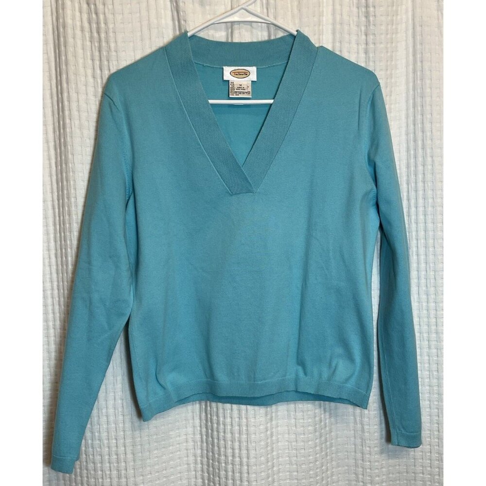 Talbots Sweater Womens Size Medium Cotton Blend V Neck Turquoise Y12